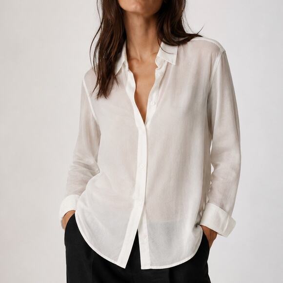 rag & bone Tops - rag & bone Shirt Medium White Sheer Voile Button Up Boxy Long Sleeve Minimalist